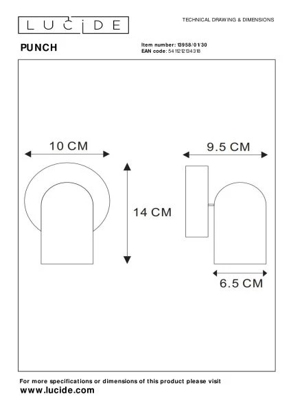 Lucide PUNCH - Deckenstrahler - 1xGU10 - Schwarz - TECHNISCH